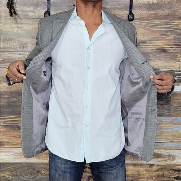 Hugo Boss Wool Silk Black Gray Geo Blazer Sport Jacket Size 38R - Picture 5 of 9